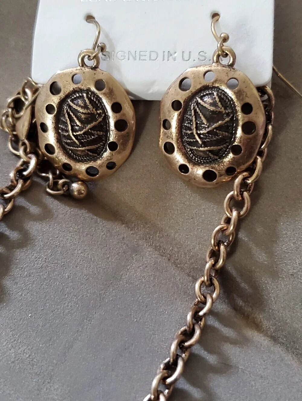 Reve Bronze Silver Tone Rope Egg Medallion Necklace Earrings